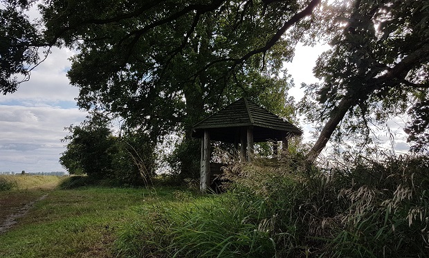 Picknick in der Lewitz heißt Rasten mit Aussicht - Rasthütte am Wanderweg.